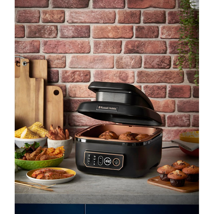 Аерофритюрниця Russell Hobbs SatisFry XL 5,5 л, мультифункціональна, Rapid Air, електрична, гриль, мультикухар, антипригарна, підходить для посудомийної машини, верхнє та нижнє нагрівання, повільне приготування, випічка, модель 26520-56