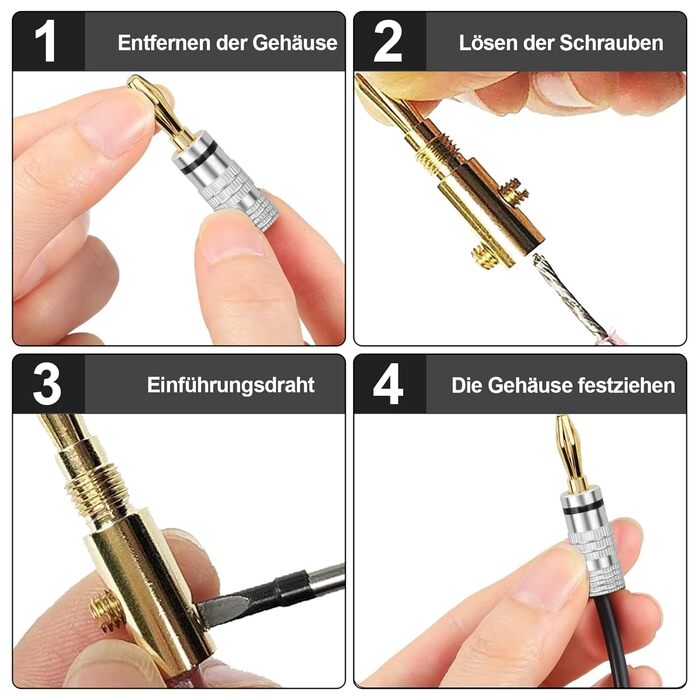 4 шт. бананові конектори для акустичних кабелів, 4 мм, аудіо-роз'єми для підключення до підсилювача, сумісні з кабелями до 4 мм