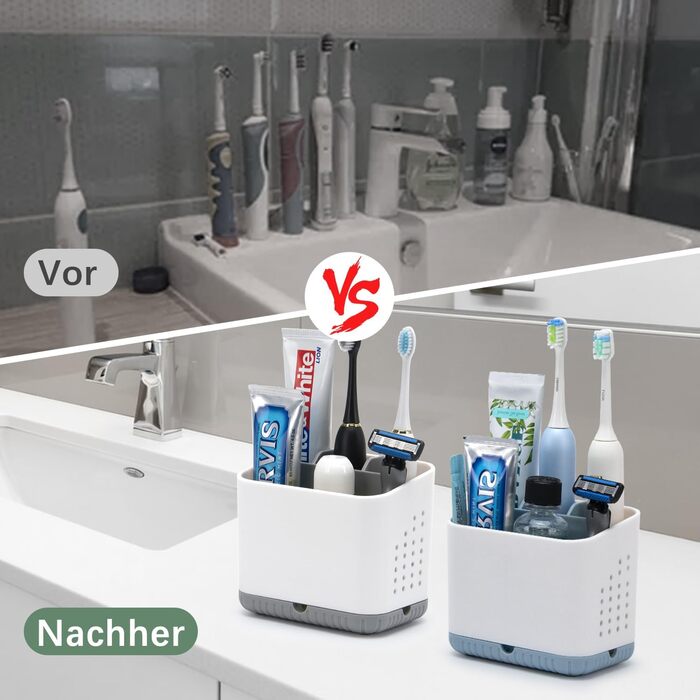 Тримач для зубних щіток з пластику, антиковзкий, для електричної зубної щітки, сірий, з 4 слотами, з піддоном для зливу води