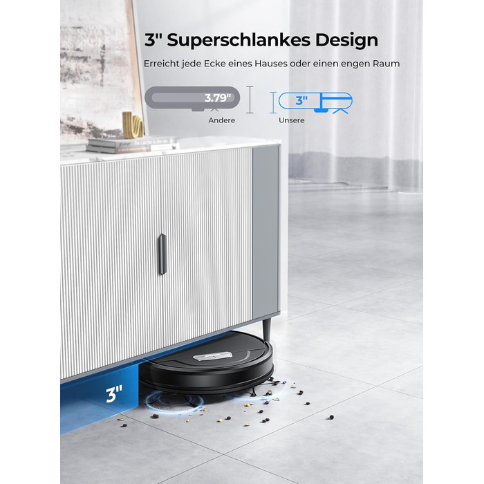 Робот-пилосос Laresar з функцією миття, 4500Pa, 3-в-1, з пультом дистанційного керування, 180 хвилин роботи, для тварин, килимів, твердих підлог, чорний