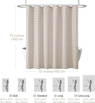 Штора для ванної кімнати в стилі бохо, довга, сільський дім, тканинна, натуральних кольорів, 183 x 213 см, з килимком, плісе, квіткові візерунки, текстурована, сучасна, мінімалістична, комплект з гачками для ванної кімнати, натуральний