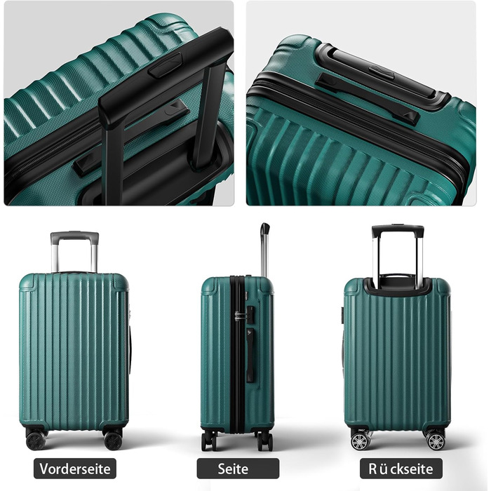 Чемодан 3-секційний, з твердим корпусом, темно-зелений (L)