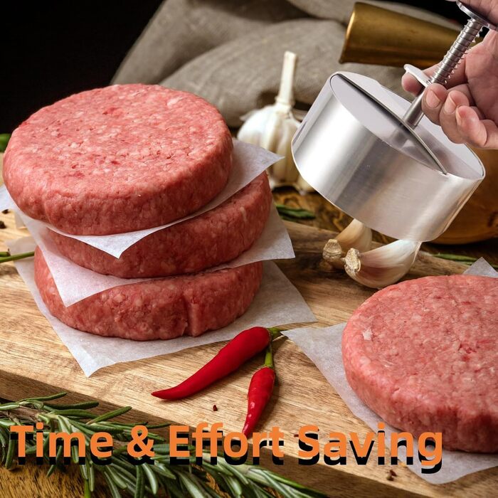 Прес для бургерів з нержавіючої сталі 304, регульований, з папером для бургерів (150 шт.)