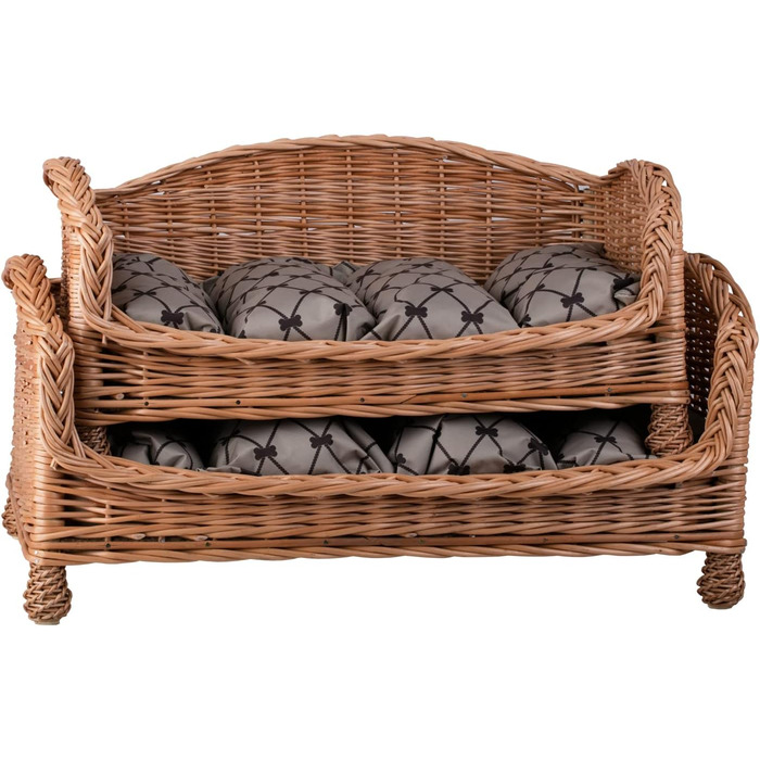 Корзина для собаки/кішки з плетіння лози з м'яким лежаком - лежак-ліжко для тварин (64x42x35 см, Бежевий)