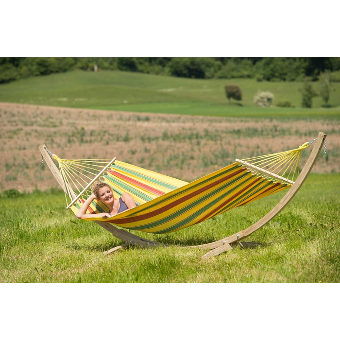 Гамак AMAZONAS Aruba Juniper, водостійкий, UV-захист, 210x80 см, до 180 кг, жовтий смугастий