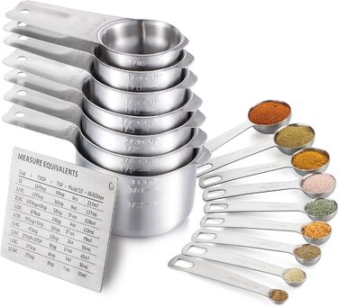 Measuring Cup, AGUMINY Measuring Cup and Spoon Set, Stainless Steel, 7 Measuring Cups and 9 Measuring Spoons for Kitchen Measuring Tools