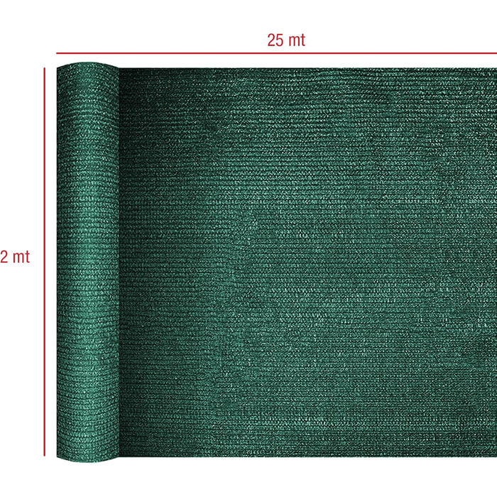 Rebecca Mobili Shade Net, Garden Terrace Windbreak, Green, HDPE, Privacy Screen - Size HxL: 2 x 25 mt - Art. RE6695