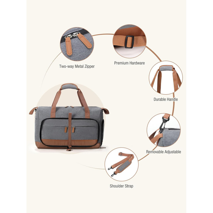 Спортивна сумка Lekesky 30L сірого кольору: туристична, для подорожей, з відділенням для взуття, валіза ручної поклажі Easyjet, водонепроникна