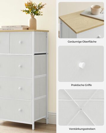SONGMICS Chest of Drawers, Storage Cabinet, 5 Fabric Drawers, for Entryway, Living Room, White-Oak Finish LTS514W57
