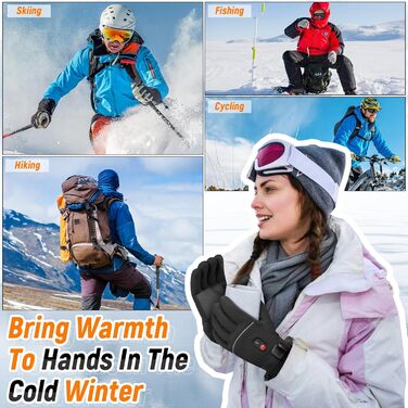 Гріючі рукавички для чоловіків та жінок, 3-рівневий нагрів, на батареї 7.4V 20000mAh, до 12 годин роботи, водонепроникні для катання на лижах, піших прогулянок, велосипеда, кемпінгу