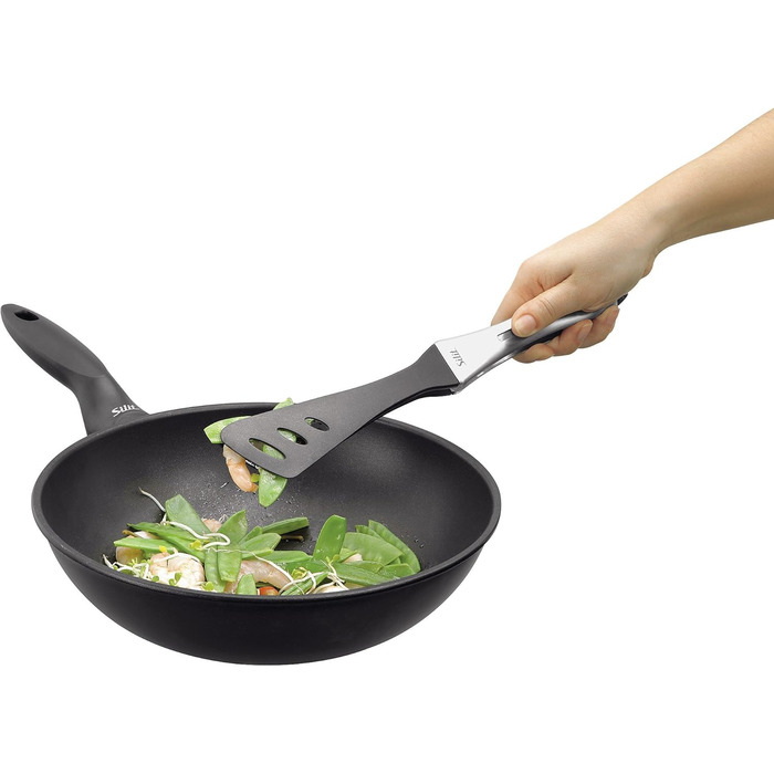 Silit Girato Serving Tongs 31 cm, Stainless Steel, Plastic Head, BBQ Tongs, Small Grill Tongs for Steak, Fish, Vegetables, Locking Mechanism, Space-Saving