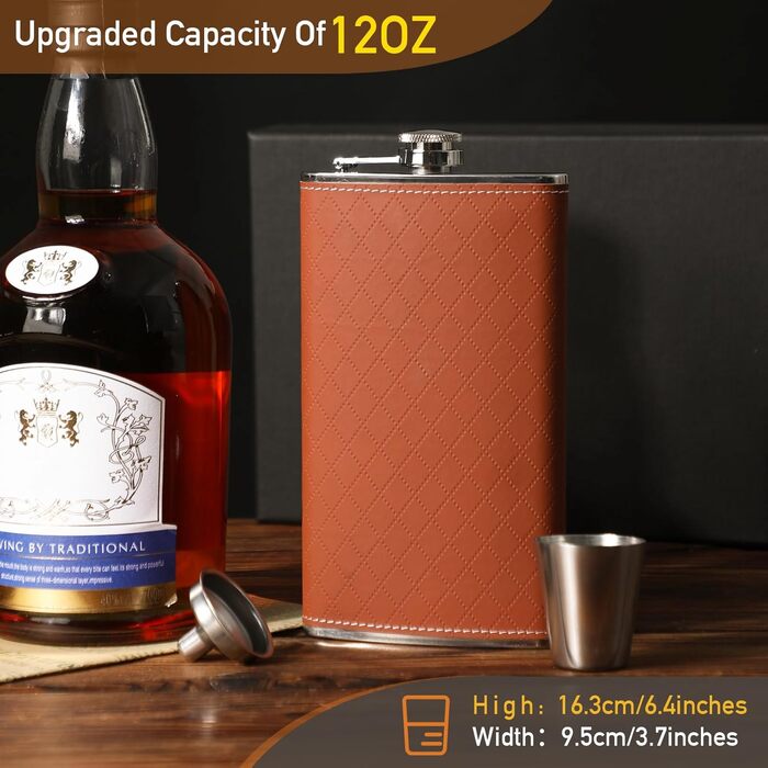 Чоловічий фляга LH HOME 237 мл з нержавіючої сталі, подарунковий набір, фляга з воронкою та стаканами, чорний (коричневий)