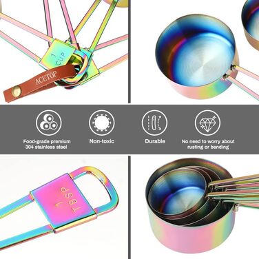 Intsun Measuring Spoon and Cup Set, Stackable Stainless Steel Measuring Cups and Spoons, Multicolor, with Engraved Measurements and Highly Polished Measuring Cup Set for Cooking, Mixing, and Baking