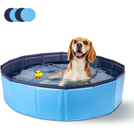 Nobleza Hundepool for Large & Small Dogs, Foldable Dog Splash Pool, Sturdy Dog Bathtub, Swimming Pool for Cats, 80 * 20cm, S, (120*30cm, Blue)