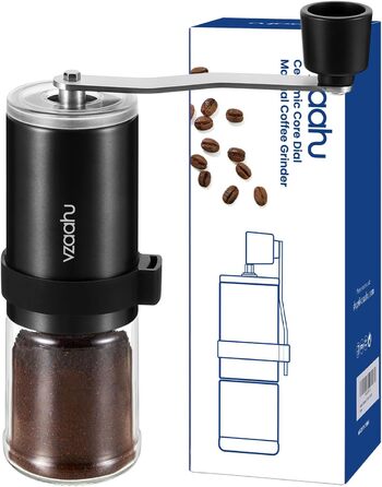 Vzaahu Кавомолка ручна, 6-ступенева, керамічний жорно, для дому, офісу, подорожей, срібна, чорна