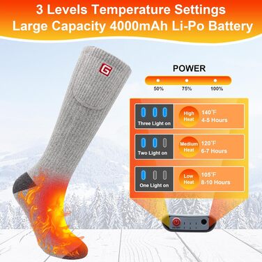 Гріючі шкарпетки Svpro для чоловіків та жінок, акумуляторні, з підігрівом, теплі зимові шкарпетки, батарейні, для кемпінгу, полювання (M, сірий)
