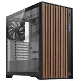 Корпус ПК NEWWAY NW1 з дерева, Tower, ATX/Micro-ATX/ITX, USB Type-C, 3 x 140mm PWM вентилятори, бокове скло (чорний)