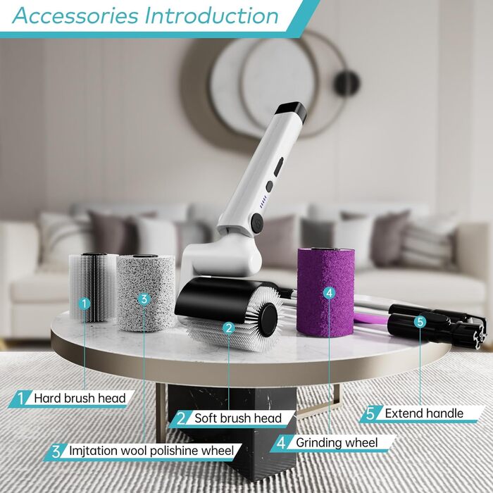 Roller Electric Cleaning Brush - 2-Speed Options, Waterproof, Cordless Electric Cleaning Brush with 4 Versatile Brush Heads and Extendable Handle