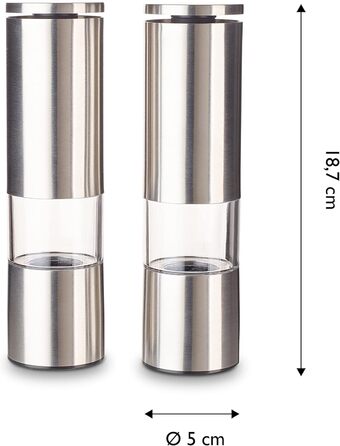 Набір з 2 мельниць для спецій Echtwerk: сіль та перець з нержавіючої сталі, ручні, з керамічним механізмом, для солі, перцю та чилі (срібна серія)