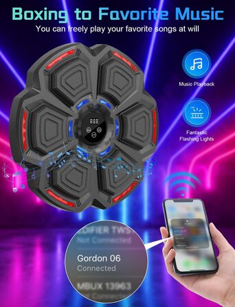 AONESY Music Boxing Machine - Bluetooth Punching Bag with LED Lights, 9 Speed Modes & Counter for Adults & Kids