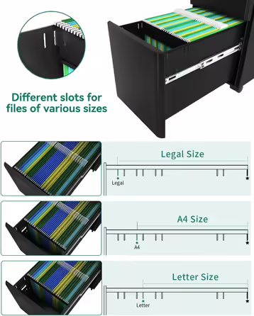 YITAHOME Rolling File Cabinet with 3 Drawers, Lockable Metal File Box for A4, Legal, Letter, Mobile Office Cabinet with Wheels for Home Office, Hanging File Storage, 45 x 30 x 61cm, Black