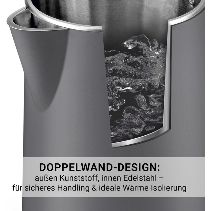 Електричний чайник з подвійними стінками Nordic Grey, 1.5 л, бездротовий, 2200 Вт, 360° обертання