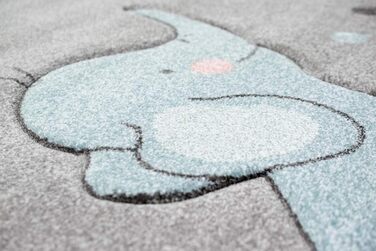 CARPETIA Children's Room Rug, Elephant, Dots, Bubbles, Grey, Blue, Size 200 x 290 cm