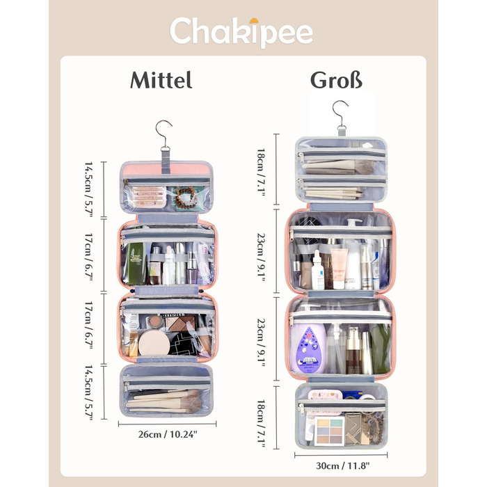 Чоловіча/Жіноча дорожня косметичка для підвішування – водонепроникна косметичка з прозорим вікном, легка, рожева, середнього розміру (30x23x10 см)