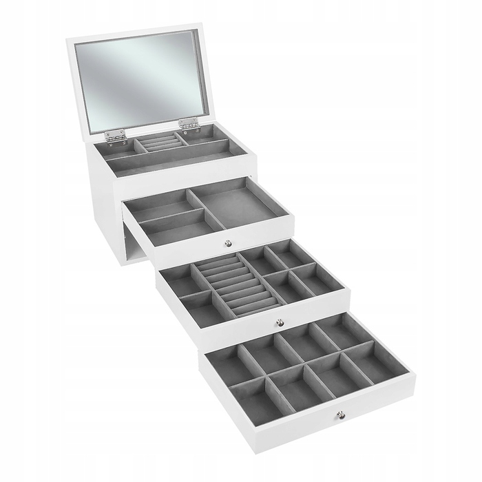 Дерев'яна шкатулка для прикрас у формі скрині, 4-рівневий білий органайзер