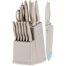 Набір ножів Joyfair 15 предметів з бруском, з високоякісної нержавіючої сталі, кухонний набір ножів для нарізки та подрібнення (Хакі)