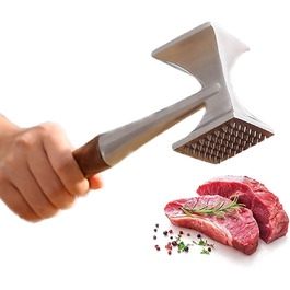  Fleischklopfer FlotRute: М'ясорубка, молоток для м'яса, 26 см, з дерев'яною ручкою, нержавіюча сталь