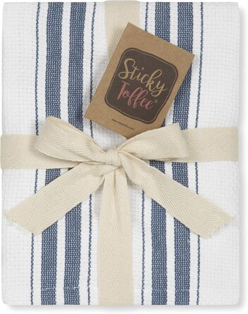 Sticky Toffee Striped Dishcloths 100% Cotton | 5-Piece Set | 50 x 70 cm | Blue Stripes | Absorbent Restaurant Bar Glass Dishcloths