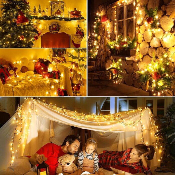 Ланцюжок прикрас Ollny з 150 LED, 15 м, тепле біле світло, IP44, для саду, вечірки, Нового року (зелений кабель)