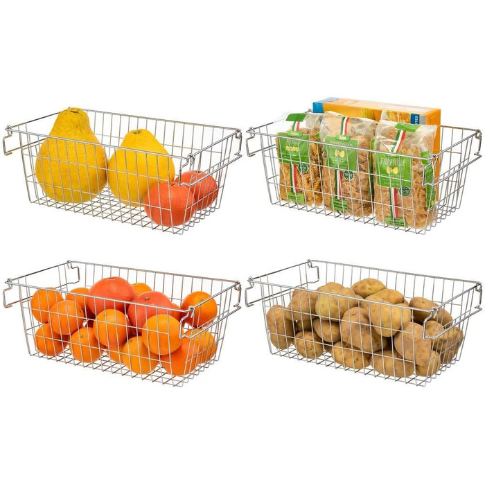 SANNO Freezer Storage Baskets, Stackable, for Pantry, Storage and Organization, Stackable, Potato and Onion Storage Containers, Metal Storage Baskets, 4 Pack