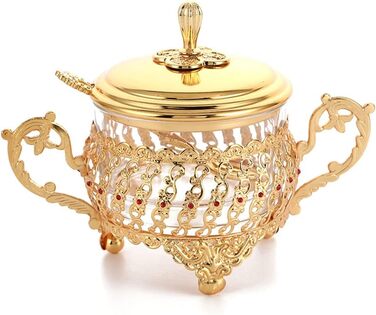Кашниця для цукру з кришкою та ложкою Kaixinbukaixin, золота, з нержавіючої сталі, для спецій, солі, перцю, цукерок
