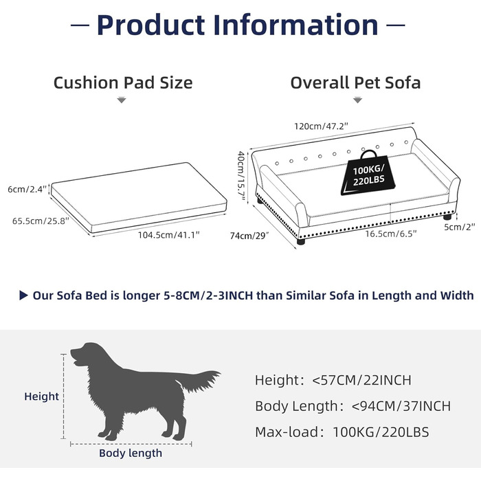 Софа для собак BingoPaw Luxus XXL: зручна лежанка для великих собак з м'яким кріслом та спинкою, сірого кольору, 120x74x40 см