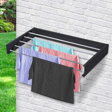 Настінна сушарка для білизни Vonia – компактна та складана – міцна, для ванної кімнати, балкону та маленьких квартир (Чорний, 80 x 40 см)