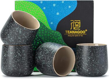 Японська чашка для чаю TEANAGOO, кераміка, 205 мл, антрацитовий колір, набір 4 шт.