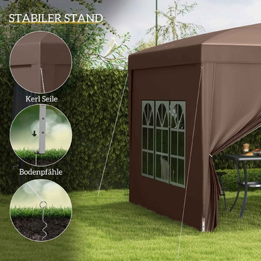 Outsunny Gazebo, approx. 3x3m, Water-resistant, Stable, Winterproof, Pop-up Folding Gazebo, UV Protection 50+, Foldable Party Tent, Garden Tent with 4 Side Panels Bag, Garden Gazebo for Camping, Garden, Coffee | Aosom
