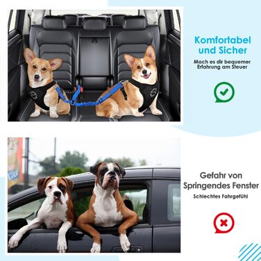 Ремінь безпеки для собак SlowTon в авто, 2-в-1, блакитний. Регульований, безпечний, для подорожей та прогулянок