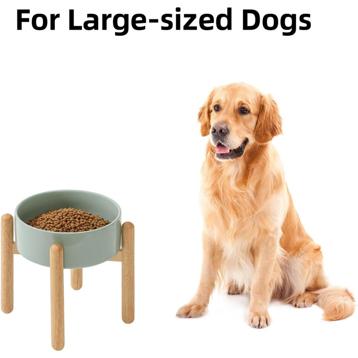 Керамічна миска для собак 21 см на підставці, великі породи, годівниця та поїлка (1 шт., світло-зелена)