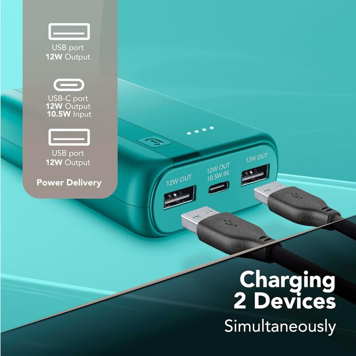 Power Bank Cellularline 20000 mAh з USB-C та 2x USB-A, LED-індикатор, Зелений