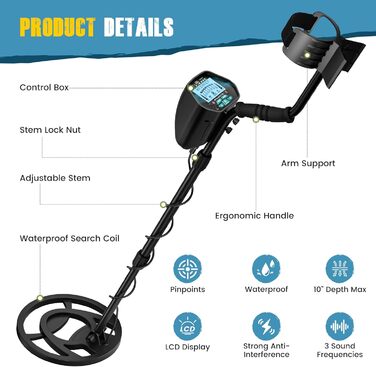 Металодетектор для дорослих та дітей, IP68, регульована довжина 113–141 см, комплект з водонепроникною пошуковою котушкою (блакитний)