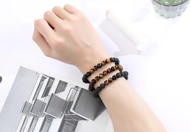 Чоловічі браслети з натурального каміння: тигрове око, лава, онікс, бірюза. Набір 3-4 шт.