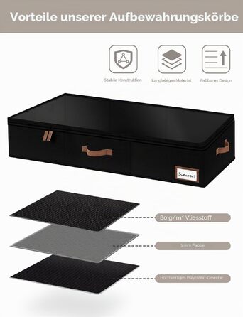 Набір органайзерів під ліжко StorageWorks з кришкою та ручками, складаний тканинний бокс для зберігання одягу та ковдр, 2 шт (84 x 43 x 15 см, чорний)