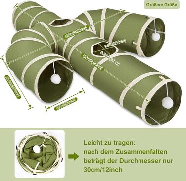 Cat Tunnel Toy, Collapsible Cat Tunnel for Indoor Cats, Interactive Peek-a-Boo Hole, Pet Tunnel with Cat Wand Toy (Cactus Shape, XXL (30cm*150cm))