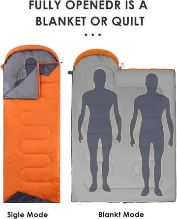 Lightweight Waterproof Sleeping Bag for Adults - Cold Weather Camping & Hiking - Orange