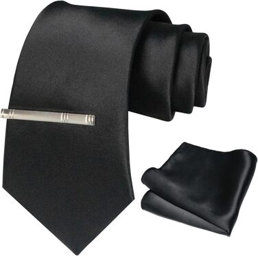 Чоловічий шовковий краватка-набір JEMYGINS: краватка, хустинка, зажим для краватки, чорний колір