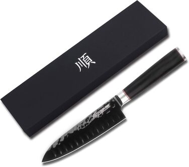 Кухонний ніж Santoku YOUSUNLONG 18 см з японської сталі AUS8, чорне титанове покриття, рукоятка з ебенового дерева