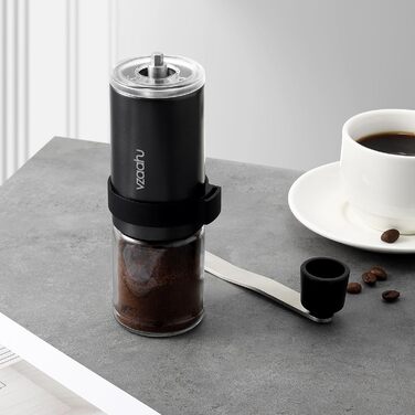 Vzaahu Кавомолка ручна, 6-ступенева, керамічний жорно, для дому, офісу, подорожей, срібна, чорна